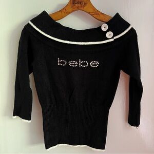 Bebe COZY BLACK WITH WHITE SWEATER TOP• size S• new, no tags•